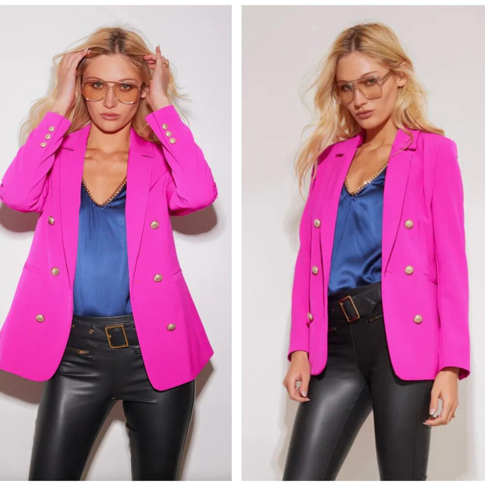 GENERATION LOVE Leighton Crepe Double Breast Blazer Hot Pink Magenta Sz S {KK1}
